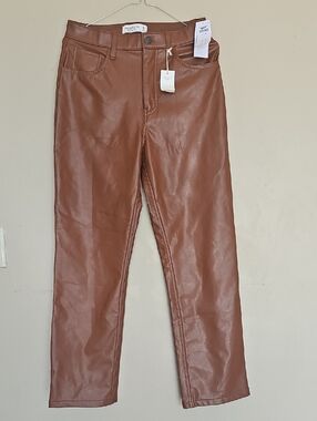 Abercrombie & Fitch Straight-Leg Faux Leather Jeans in Brown